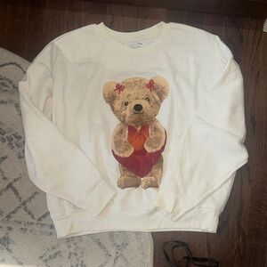 White Sweatshirt with Teddy Bear Design